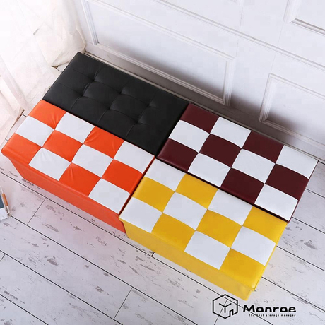 Banco de almacenamiento plegable de cuero de cuadros cuadrados de alta